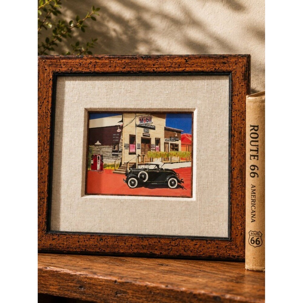 Route 66 Hackberry Mobil Station Signed Framed Print — Classic Car Americana Art